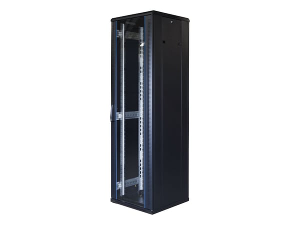 19" kopplingsskåp TOTEN, System G, 42U, 600x600, stållinjedörrar, bakre perforerade dörrar, upp till 800 kg, svart / G6.6642.9801 / 19-G6642GP