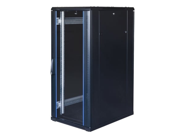 19" KOMUTACINE skåpstativ TOTEN, System G, 27U, 600x800, glasdörrar, bakre dörrar i metall, upp till 800 kg, svart / G6.6827.9001 / 19-G6827GM