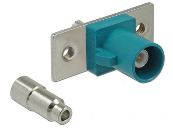 Delock FAKRA Z plug spring pin for soldering 2 prepunched holes - Påknipsbar mulighetsmodulfrontplate - FAKRA Z - RAL 5021, vannblå