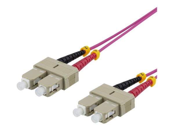 DELTACO - Koblingskabel - SC/UPC-multimodus (hann) til SC/UPC-multimodus (hann) - 2 m - fiberoptisk - dupleks - 50 / 125 mikroner - OM4 - rosa