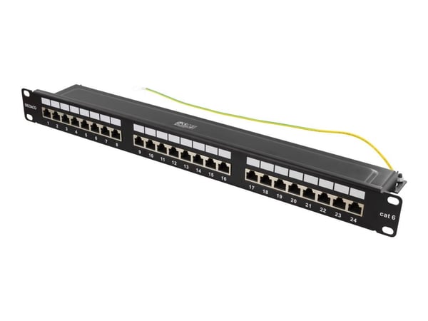 DELTACO PAN-201 - Koblingspanel - rackmonterbar - CAT 6 - STP - RJ-45 X 24 - svart - 1U - 19"