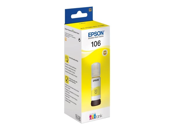 Epson 106 EcoTank -mustepullo, keltainen, Alkuperäinen, Keltainen, Epson, - EcoTank ET-7750 - EcoTank ET-7700, 70 ml, Mustesuihkutulostus