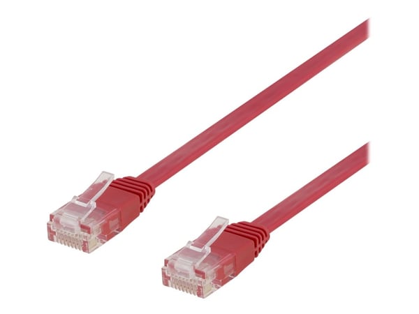 DELTACO - Koblingskabel - RJ-45 (hann) til RJ-45 (hann) - 10 m - UTP - CAT 6 - flat - rød