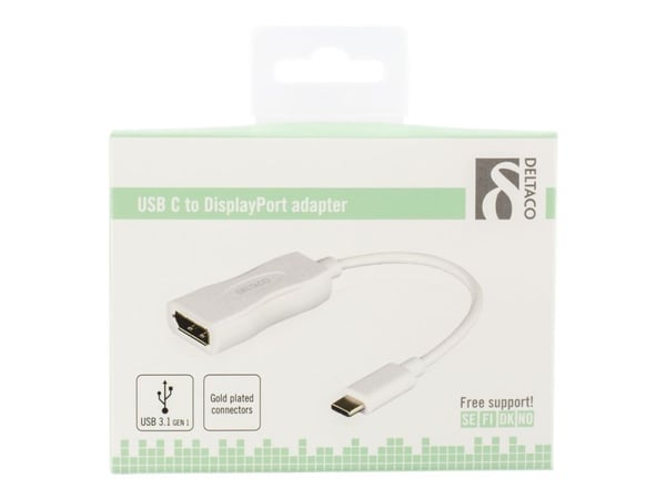 DELTACO USBC-DP1 - Ekstern videoadapter - USB-C 3.1 - DisplayPort - hvit