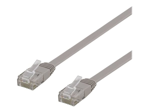 DELTACO - Koblingskabel - RJ-45 (hann) til RJ-45 (hann) - 10 m - UTP - CAT 6 - flat - grå