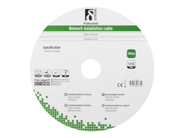 DELTACO TP-49G - Massekabel - 305 m - FTP - CAT 6 - halogenfri, utendørs, solid - svart