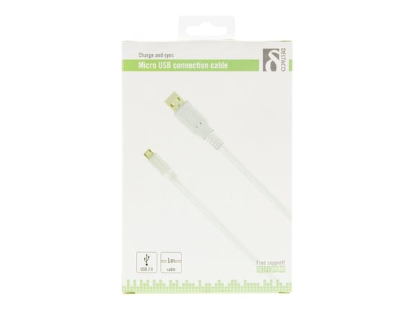 DELTACO MICRO-105 - USB-kabel - mikro-USB typ B (hane) till USB (hane) - USB 2.0 - 1 m - vit