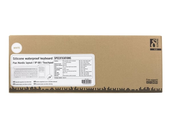 DELTACO TB-506 - Tastatur - med styreplate - USB - Nordisk - hvit