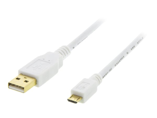 DELTACO MICRO-105 - USB-kabel - mikro-USB typ B (hane) till USB (hane) - USB 2.0 - 1 m - vit