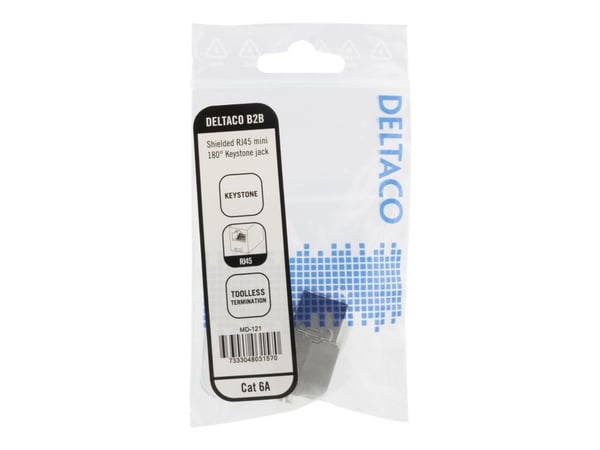 Deltaco Cat6a suojattu Keystone-liitinmoduuli, muovia, valk./met.väri, Tasainen, Hopea, RJ-45, RJ-45, Naaras, Naaras