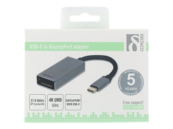 DELTACO USBC-DP2 - Ekstern videoadapter - USB-C - DisplayPort - rymdgrått