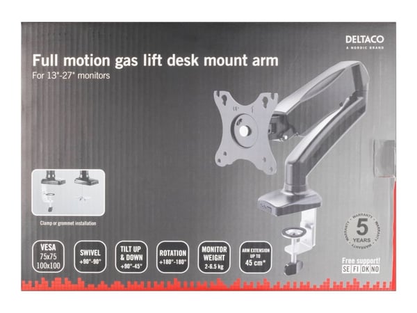 DELTACO ARM-534 - Monteringssett - for LCD-skjerm - svart - skjermstørrelse: 13"-27" - skrivebordsmonterbar