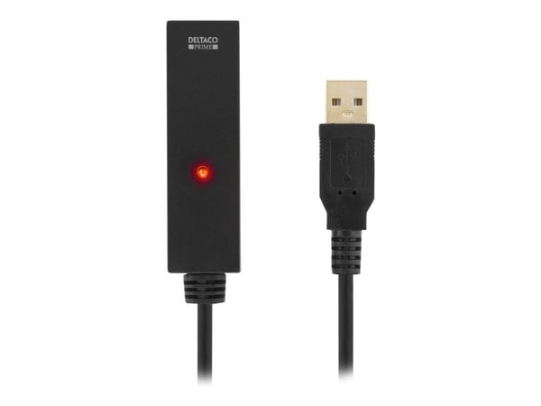 Deltaco USB jatkokaapeli, aktiivinen, USB 2.0, 20m, 20 m, USB A, USB A, USB 2.0, Uros/naaras, musta