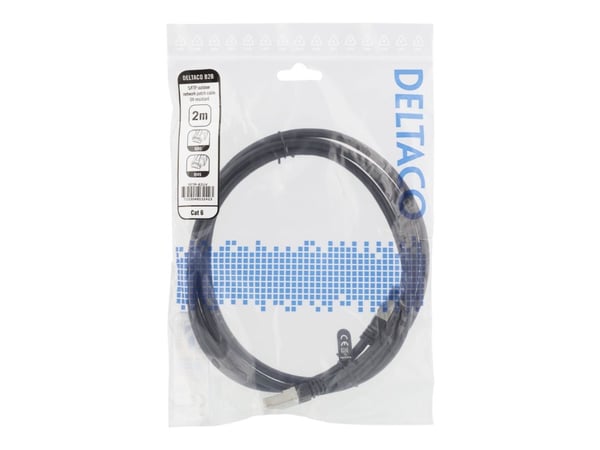 DELTACO - Koblingskabel - RJ-45 (hann) til RJ-45 (hann) - 2 m - SFTP - CAT 6 - formstøpt, innendørs/utendørs - svart