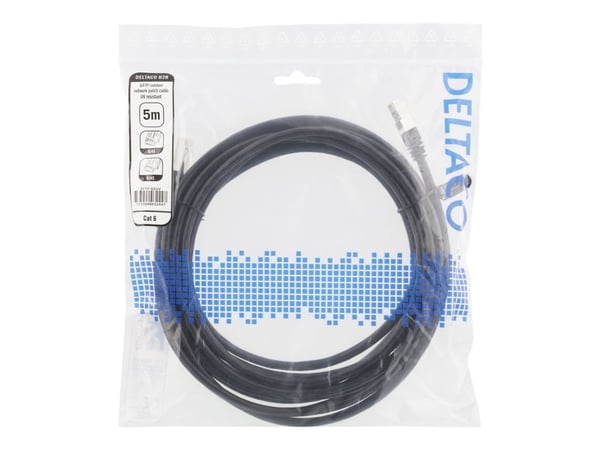 DELTACO - Koblingskabel - RJ-45 (hann) til RJ-45 (hann) - 5 m - SFTP - CAT 6 - formstøpt, innendørs/utendørs - svart