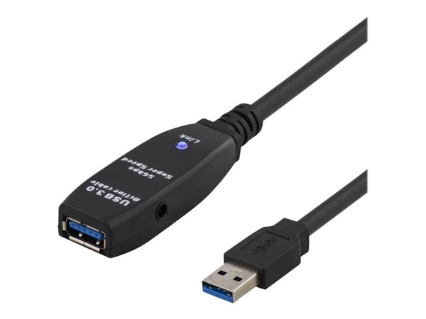 Deltaco Aktiivinen USB 3.0-jatkokaapeli, Tyyppi A ur - na, 3m, 3 m, USB A, USB A, USB 3.2 Gen 1 (3.1 Gen 1), 5 Gbit/s, Musta