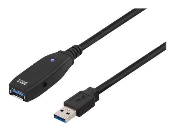 DELTACO USB3-1000 - USB-jatkojohto - USB-tyyppi A (naaras) - USB-tyyppi A (uros) - 2 m - aktiivinen - musta