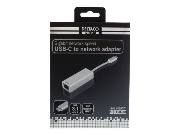 DELTACO PRIME USBC-1077 - Nettverksadapter - USB-C 3.1 - Gigabit Ethernet - aluminium