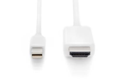 ASSMANN - Adapterkabel - Mini DisplayPort hann til HDMI hann - 2 m - trippel beskyttelse - hvit - formstøpt, 4K-støtte