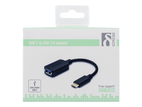 DELTACO USBC-1204 - USB-adapter - USB-type A (hunn) til USB-C (hann) - USB 3.1 - 15 cm - svart