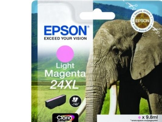 Epson Elephant Yksittäispakkaus, vaalea magenta 24XL Claria Photo HD -muste, Korkea (XL) värintuotto, Väriainepohjainen muste, 9,8 ml, 740 sivua, 1...