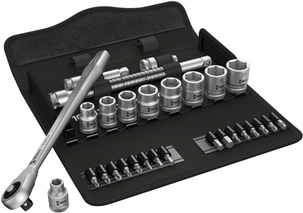 Wera 8100 SB 7, Pipenøkkelsett, Sort, Kromfarget, CE, Skrallehåndtak, 1 stykker, 3/8"