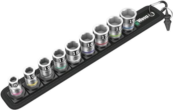 Wera Belt B 1, Støpselsett, 3/8", Metrisk, 9 hoder, 8,10,12,13,15,16,17,18,19 mm