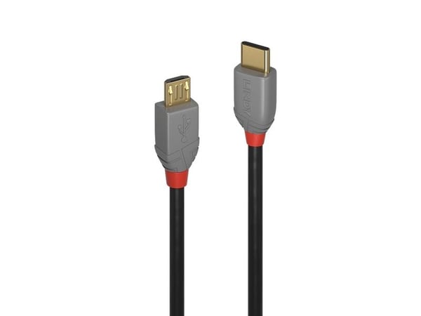 Lindy 36892, 2 m, USB C, Micro-USB B, USB 2.0, 480 Mbit/s, Sort, Grå