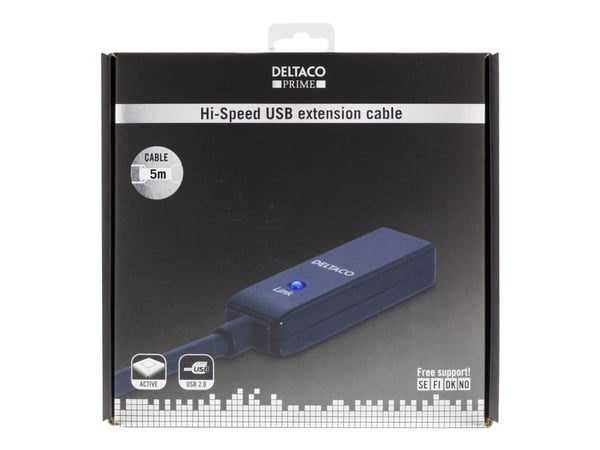 DELTACO USB2-EX5M - USB-forlengelseskabel - USB (hann) til USB (hunn) - USB 2.0 - 5 m - aktiv