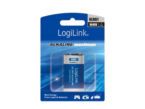 LogiLink 6LR61B1, Engangsbatteri, Alkalinsk, 9 V, 1 stykker, 480 mAh, 5 år