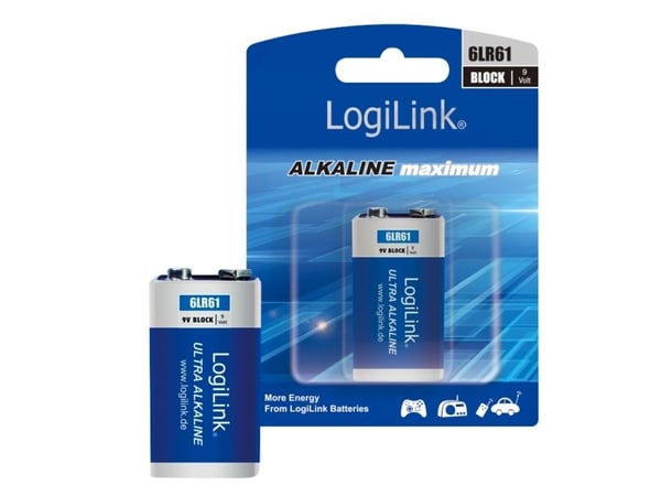 LogiLink 6LR61B1, Engangsbatteri, Alkalinsk, 9 V, 1 stykker, 480 mAh, 5 år