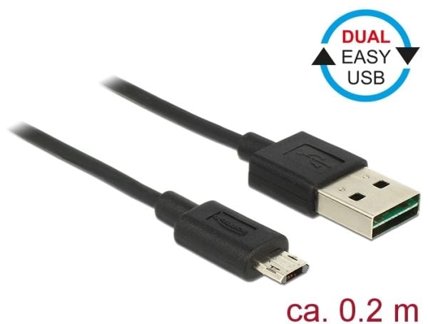DeLOCK - USB-kaapeli - Micro-USB Type B (han) til USB (han) - USB 2.0 - 20 cm - omvendelig A-stikforbindelse, omvendelig micro B-stikforbindelse - ...