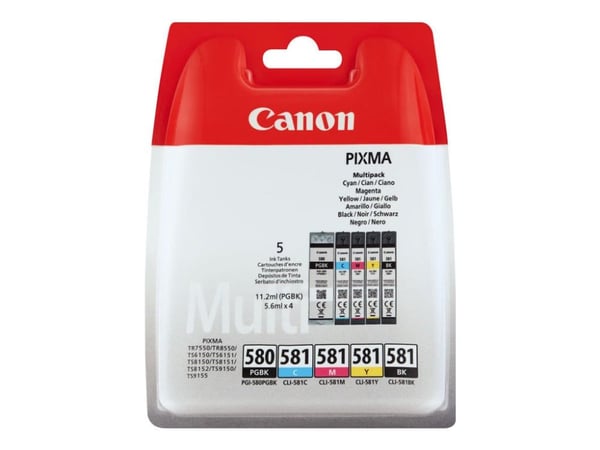 Canon PGI-580/CL-581, Perusvärintuotto, Musta, Syaani, Magenta, Keltainen, 11,2 ml, 5,6 ml, 5 kpl, Monipakkaus