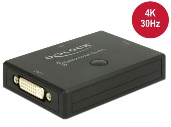 Delock DVI 2 - 1 Switch bidirectional 4K 30 Hz - Videosvitsj - 2 x DVI - stasjonær
