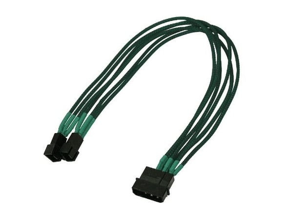 Nanoxia - Viftestrømadapter - 3 pin internstr (hann) til 4-pins intern strømforsyning (bare vifte) (hann) - 30 cm - neongrønt