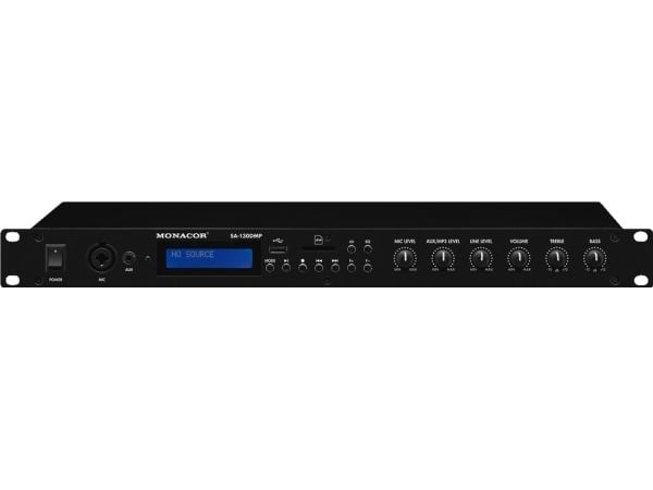 Monacor SA-130DMP, 2.0 kanavaa, 70 W, 0,1%, 90 dB, 20 - 20000 Hz, Riviliittimen kiinnikkeet