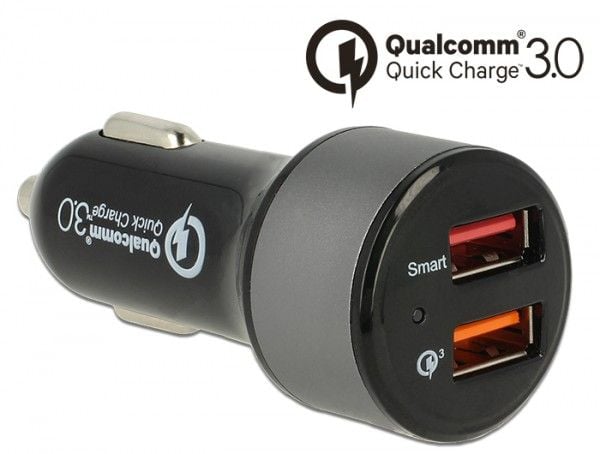 Navilock - Bilstrømadapter - 3 A - QC 3.0 - 2 utgangskontakter (USB) - svart