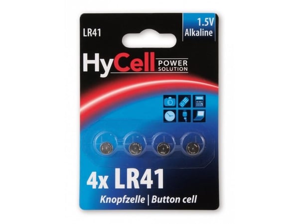 HyCell 1516-0025, Engangsbatteri, LR41, Alkalinsk, 1,5 V, 4 stykker, Sølv
