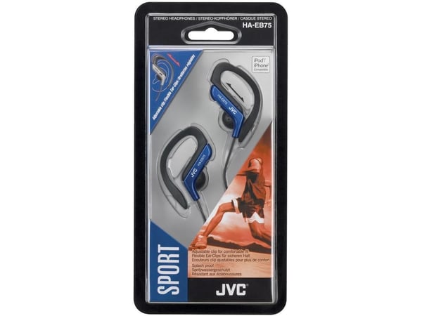 JVC HA-EB75, Hodetelefoner, Ørekrok, Idretter, Svart, Blå, 1,2 m, Koblet med ledninger (ikke trådløs)