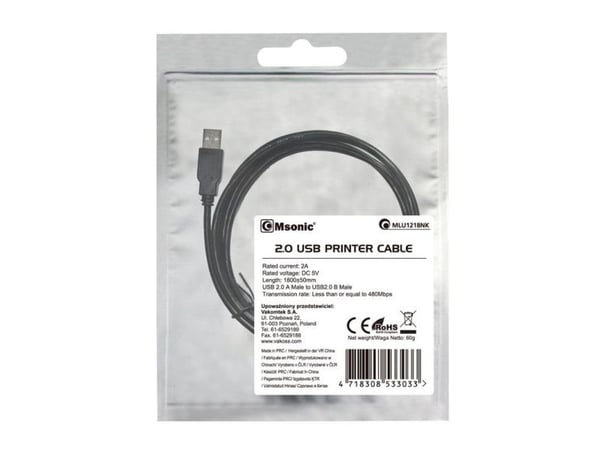Msonic USB-A - USB-A USB-kabel 1,8 m Svart (MLU1218NK)