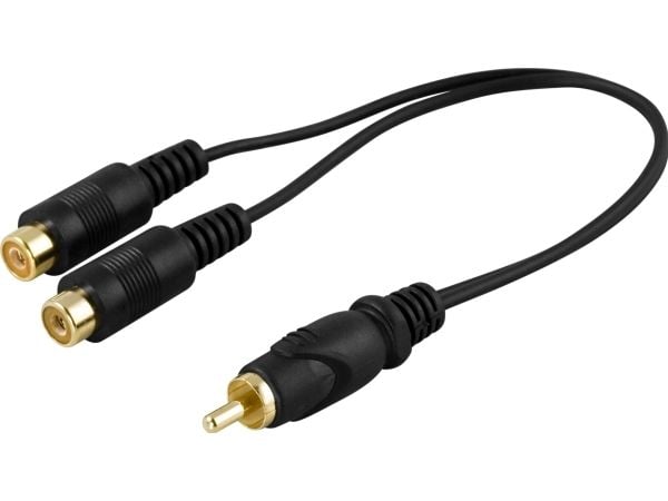 DELTACO - Videosplitter - RCA hann til RCA hunn - 15 cm - svart - formstøpt