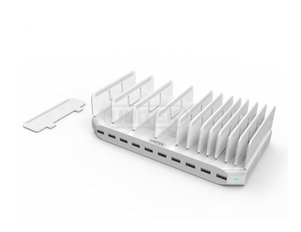 Unitek - Ladestativ + AC-strømadapter - 2.4 A - 10 utgangskontakter (USB)