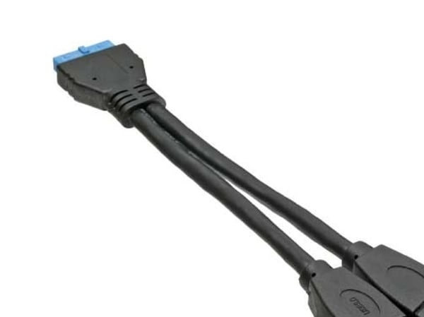InLine 33445I, 2x USB A, 19 pin, 0,15 m, Musta