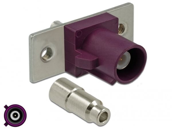 Delock FAKRA D plug spring pin for soldering 2 prepunched holes - Påknipsbar mulighetsmodulfrontplate - FAKRA D - rødvinsfiolett, RAL 4004