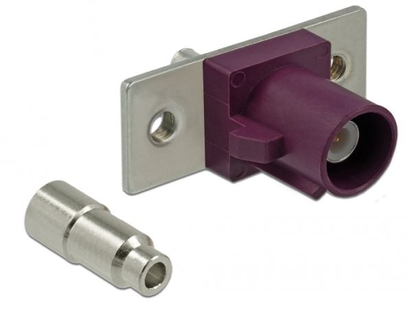 Delock FAKRA D plug spring pin for soldering 2 prepunched holes - Påknipsbar mulighetsmodulfrontplate - FAKRA D - rødvinsfiolett, RAL 4004