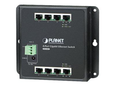 PLANET WGS-803 - Switch - ikke-styrt + 8 x 10/100/1000 - DIN-skinnemonterbar, veggmonterbar - DC-strøm