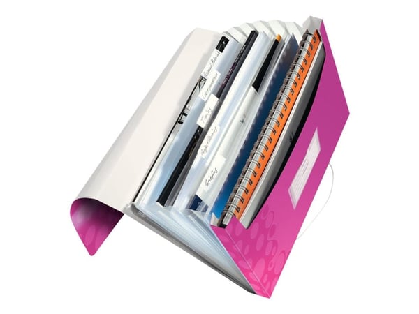 Leitz WOW - Dokumentmappe - kan utvides - 6 rom - 6 deler - for A4 (210 x 297 mm) - med fliker - metallisk rosa