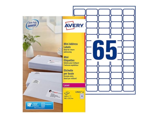 Avery - Hvit - A4 (210 x 297 mm) 1625 etikett(er) (25 ark x 65) adresselapper