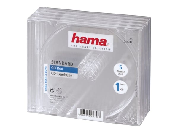 Hama CD/CD-ROM sleeves, clear, 5 pack, 1 levyt, Läpinäkyvä, 142 mm, 125 mm, 51 mm, 304 g
