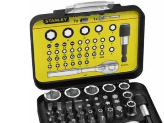 STANLEY - Ratcheting socket wrench with bit and socket set - 39 delar - i fodral
